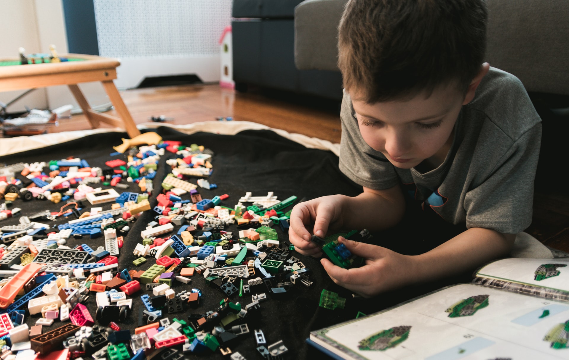 A child plays with construction toys